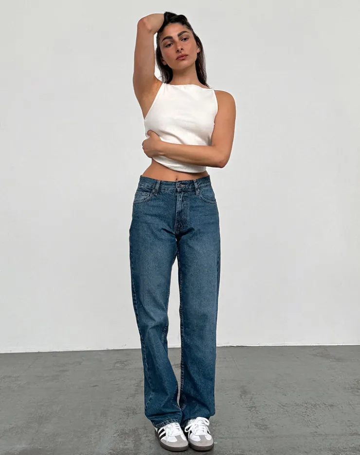 Women Motel Rocks Low Rise Pants | Jeans | Mid Rise Slim Parallel Jeans in Mid Blue Used