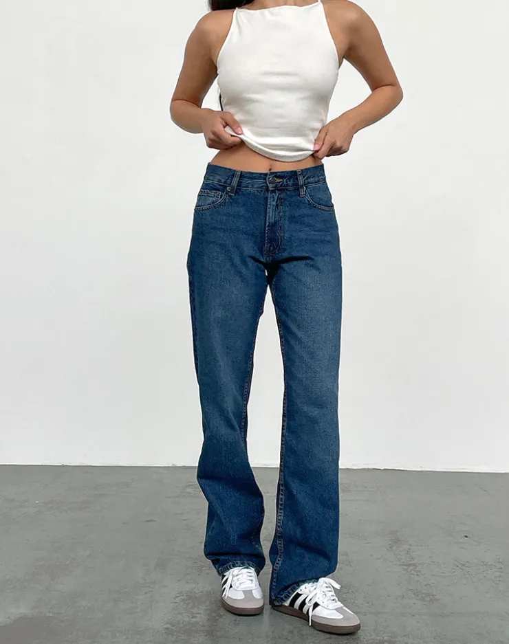 Women Motel Rocks Low Rise Pants | Jeans | Mid Rise Slim Parallel Jeans in Mid Blue Used