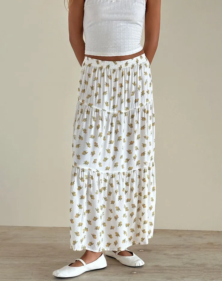 Women Motel Rocks Co-ords | Printed Skirts | Midaxi Skirt in Funshine Floral Off White