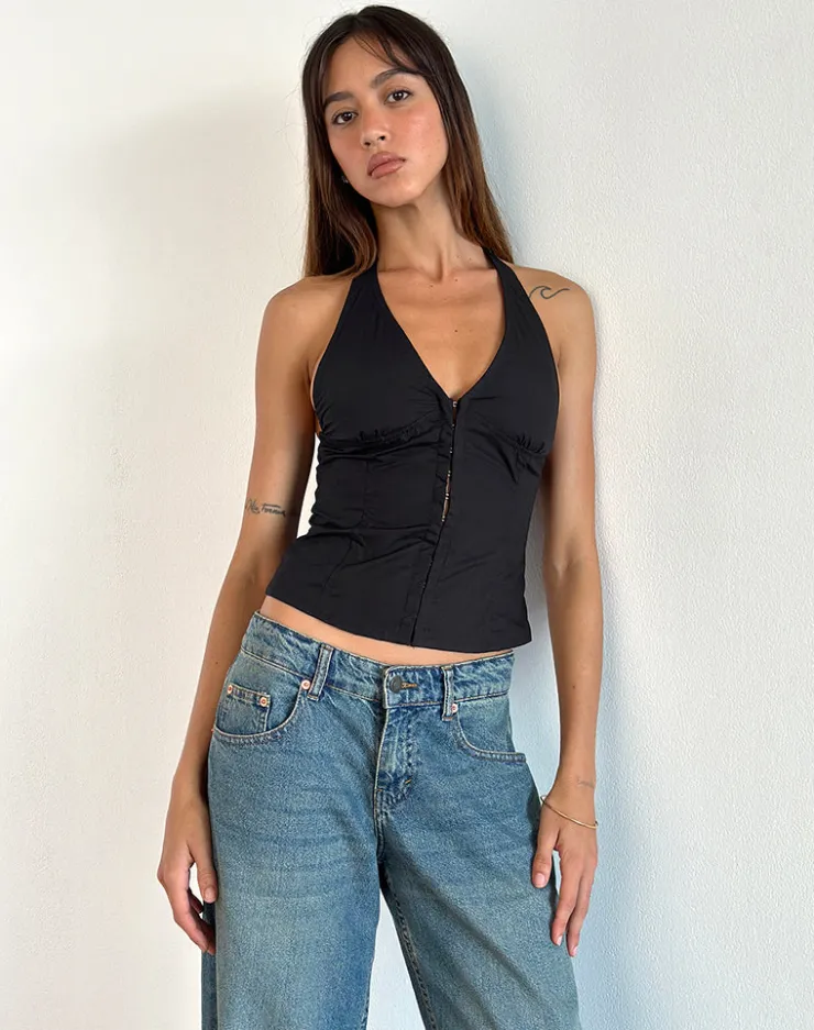 Women Motel Rocks Basic Tops | Vest Tops | Miken Halterneck Vest Top in Black