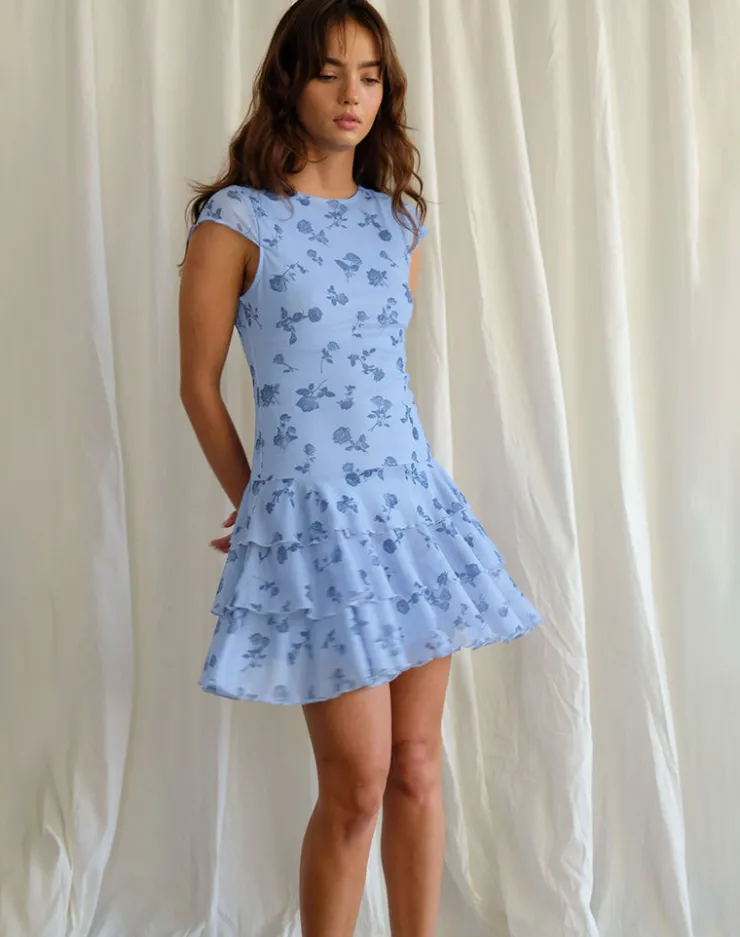 Women Motel Rocks Printed Dresses | Day Dresses | Mirtilo Mini Dress in Inky Blue Floral Mesh