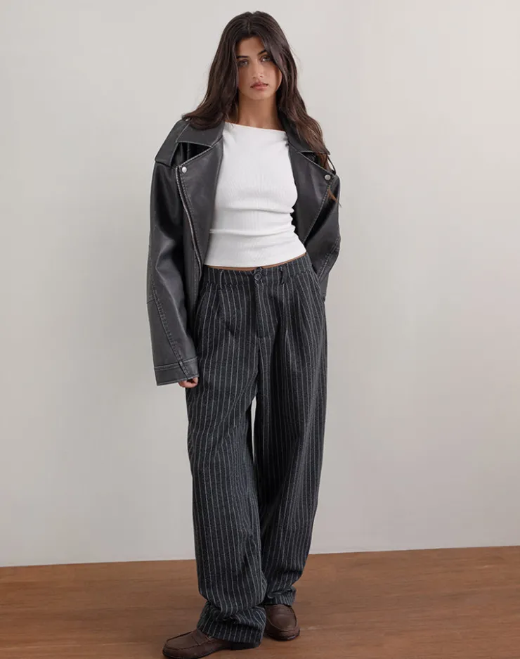 Women Motel Rocks Wide Leg Pants | Misha Wide Leg Trouser in Pinstripe Black