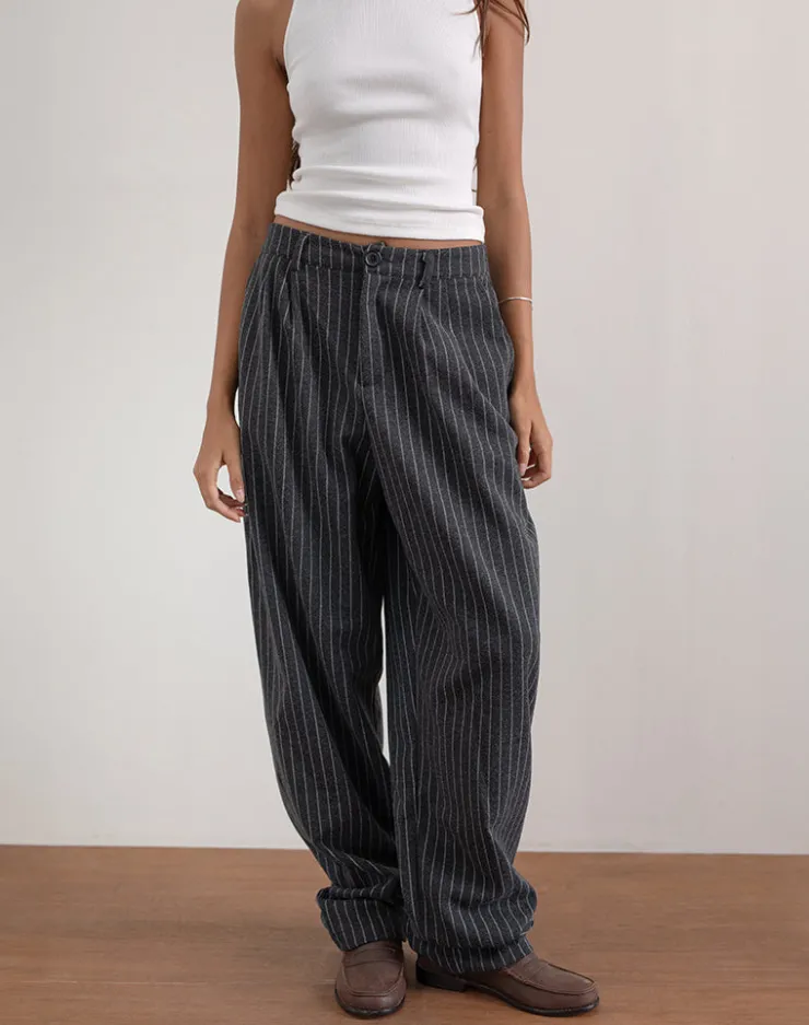 Women Motel Rocks Wide Leg Pants | Misha Wide Leg Trouser in Pinstripe Black