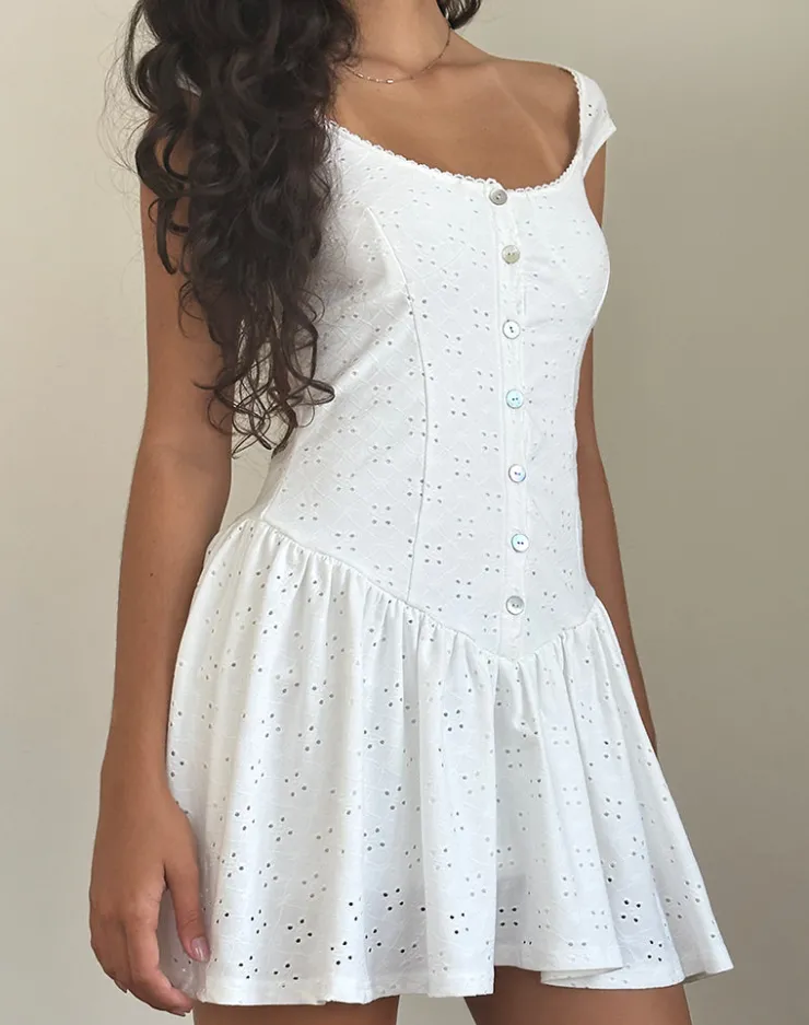 Women Motel Rocks Day Dresses | Mini Dresses | Misty Mini Tea Dress in Broderie White