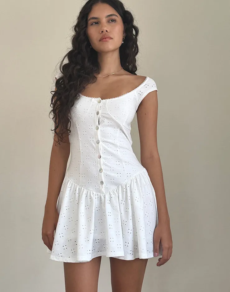 Women Motel Rocks Day Dresses | Mini Dresses | Misty Mini Tea Dress in Broderie White