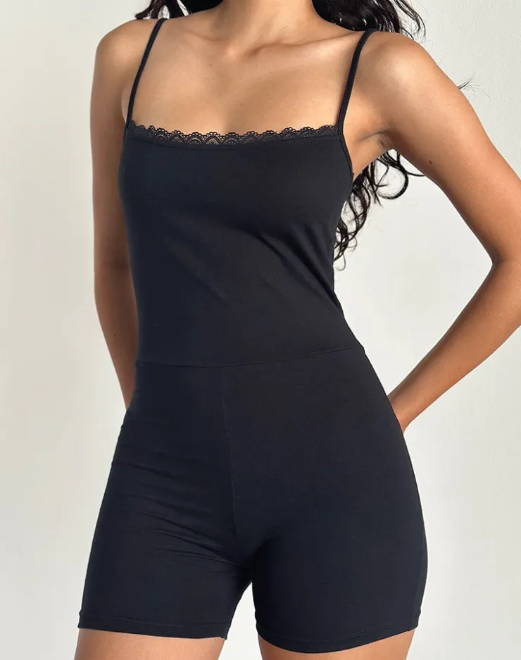 Women Motel Rocks Jumpsuits & Rompers | Basics | Mitski Unitard in Black with Lace Trim