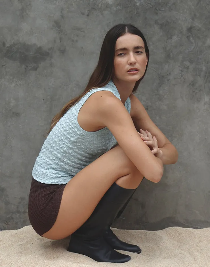 Women Motel Rocks Basic Tops | Vest Tops | Mohala Top in Bubble Knit Light Blue