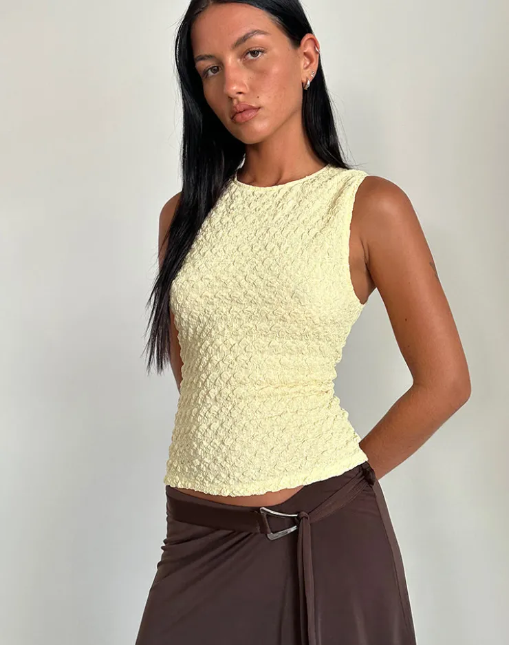 Women Motel Rocks Basic Tops | Vest Tops | Mohala Top in Bubble Knit Soft Yellow