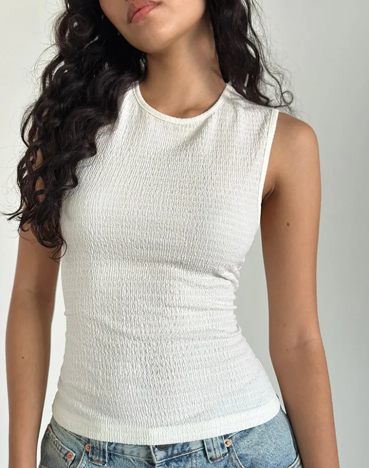 Women Motel Rocks Basic Tops | Mohala Top in Crinkle Ivory