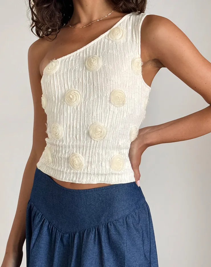 Women Motel Rocks Going Out Tops | Moira One Shoulder Top in Textured Rose Ivory