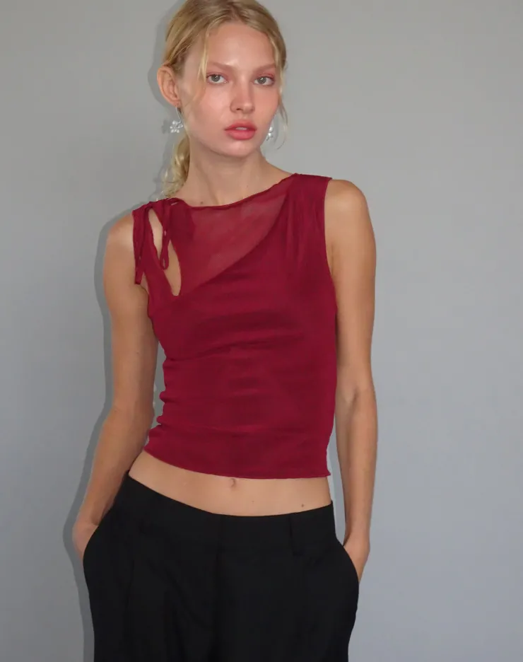 Women Motel Rocks Vest Tops | Going Out Tops | Moni Vest in Mesh Maroon