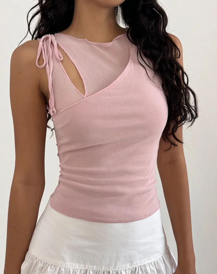 Women Motel Rocks Vest Tops | Strappy Tops | Moni Vest Top in Baby Pink Mesh