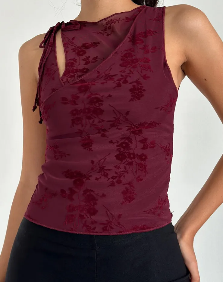 Women Motel Rocks Vest Tops | Going Out Tops | Moni Vest Top in Botanical Flower Maroon