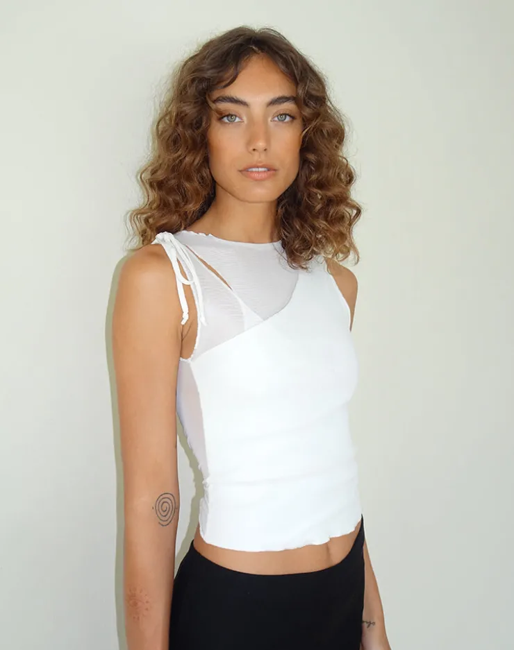 Women Motel Rocks Vest Tops | Going Out Tops | Moni Vest Top in Mesh Ivory