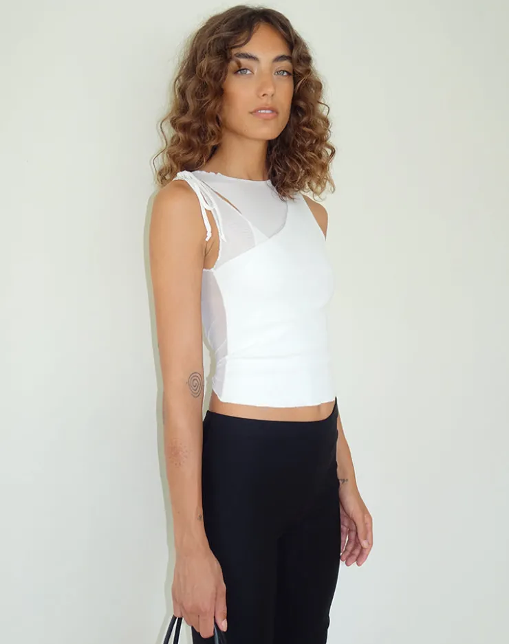 Women Motel Rocks Vest Tops | Going Out Tops | Moni Vest Top in Mesh Ivory