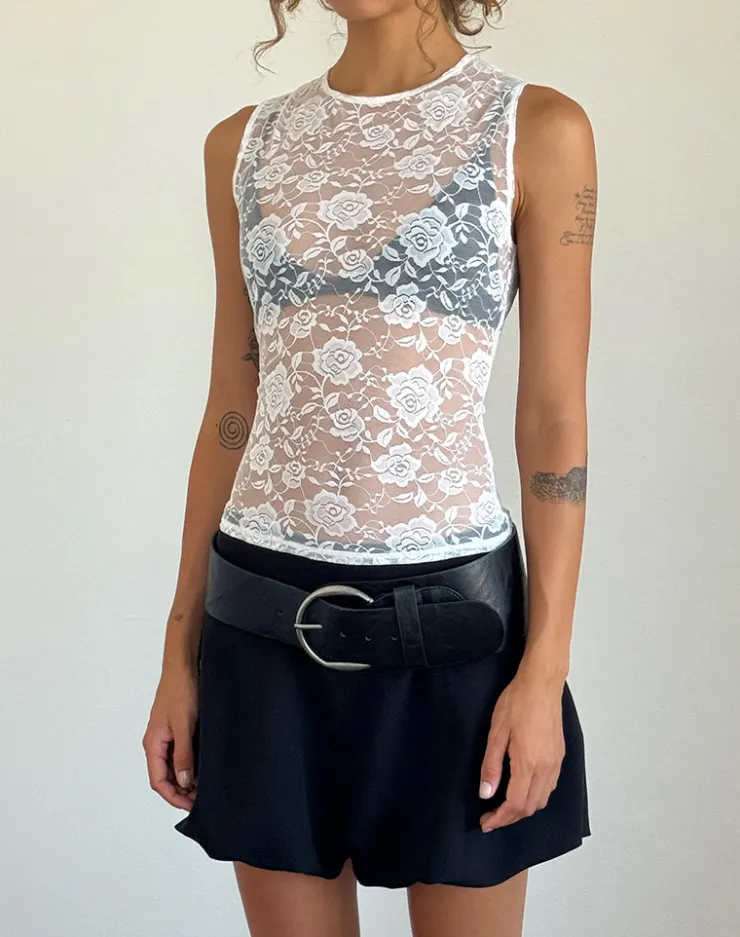 Women Motel Rocks Vest Tops | Lace Tops | Monlo Unlined Top in Ivory Big Rose Lace