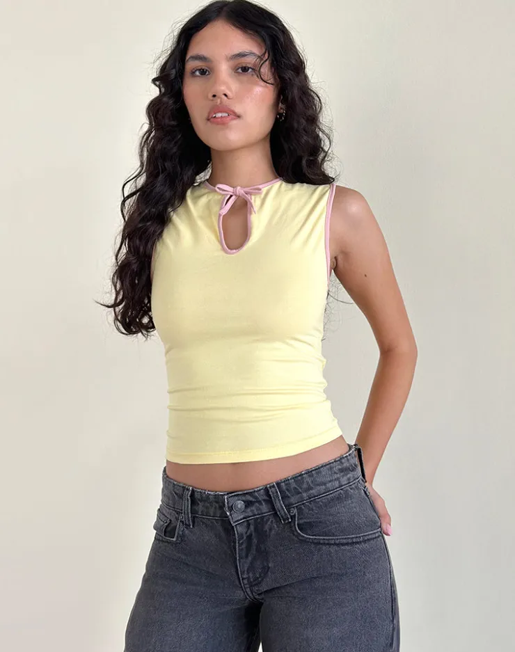 Women Motel Rocks Vest Tops | Monsela Top in Buttermilk with Ballet Pink Binding