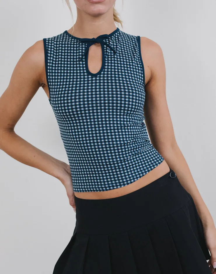 Women Motel Rocks Tailoring | Vest Tops | Monsela Top in Mini Gingham Dark Blue