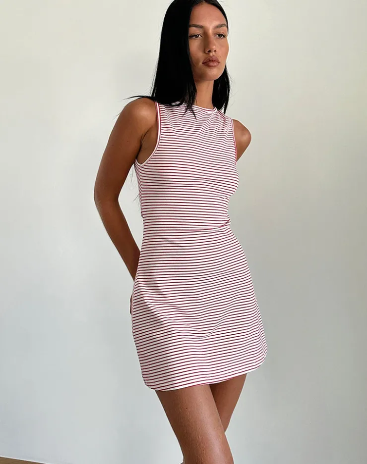 Women Motel Rocks Bodycon Dresses | Printed Dresses | Muzuki Jersey Mini Dress in Red and White Stripe