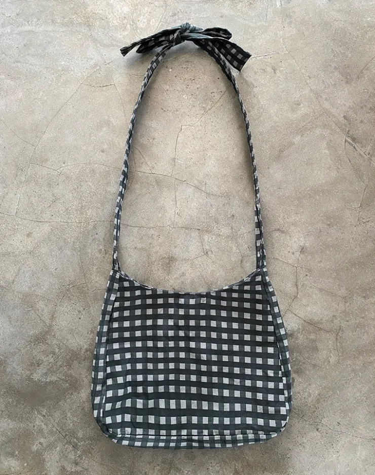 Women Motel Rocks Accessories | Nagisa Bow Bag in Tonal Gingham Black Grey