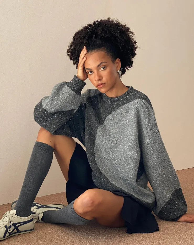 Women Motel Rocks Jumpers | Namari Jumper in Black and Charcoal Mix Knit