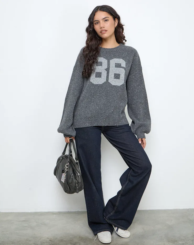 Women Motel Rocks Jumpers | Namari Jumper in Grey Knit with 86 Motif