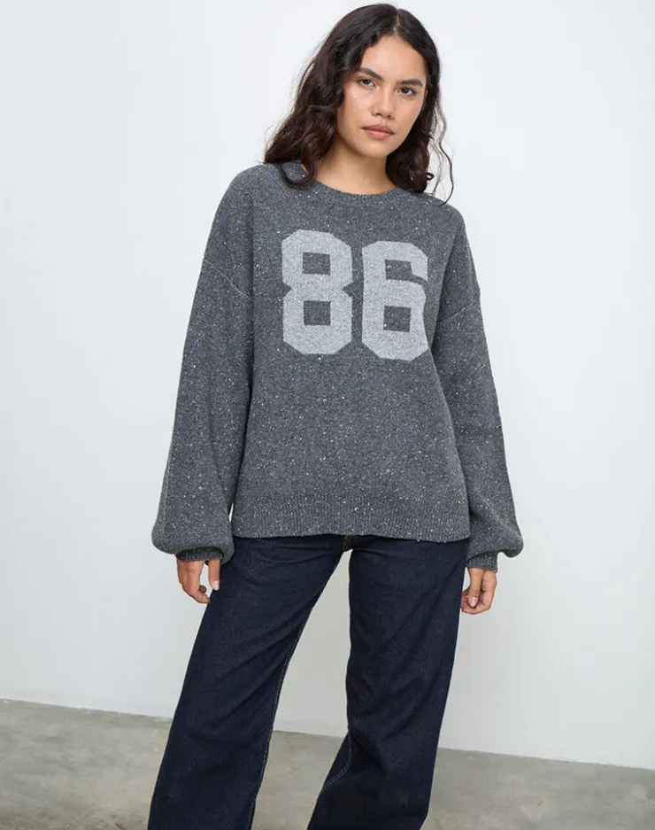 Women Motel Rocks Jumpers | Namari Jumper in Grey Knit with 86 Motif