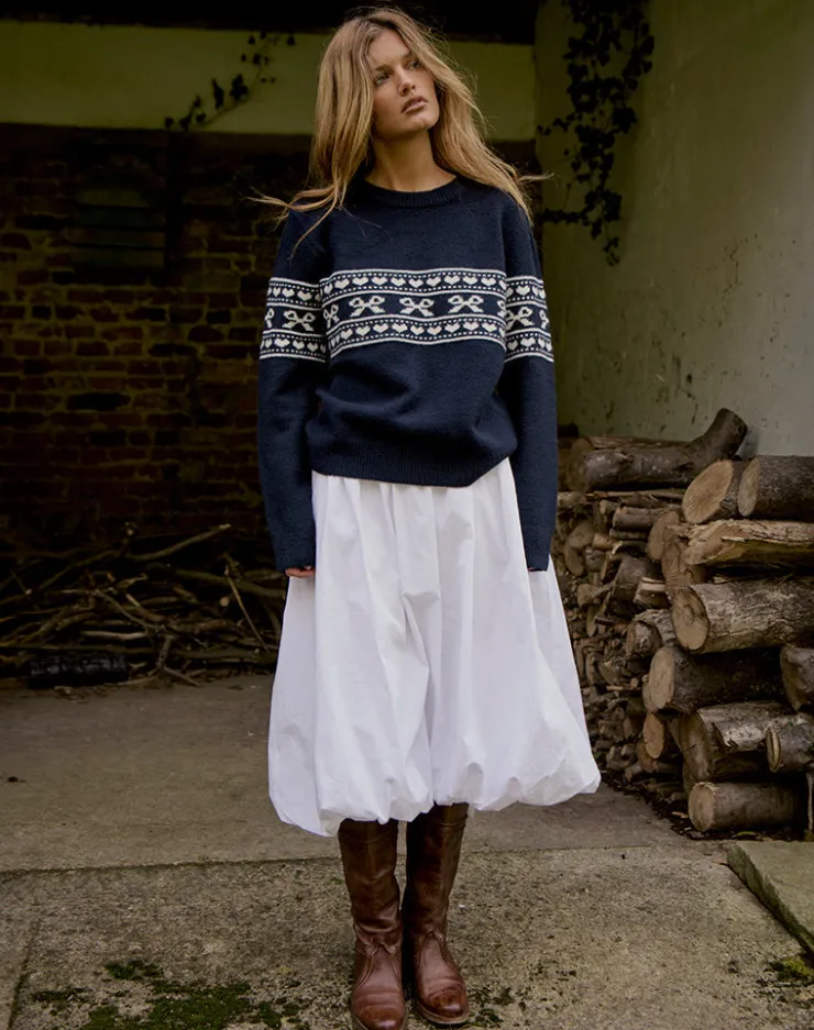 Women Motel Rocks Jumpers | Namirta Knitted Jumper in Peacoat with Fairisle Bow