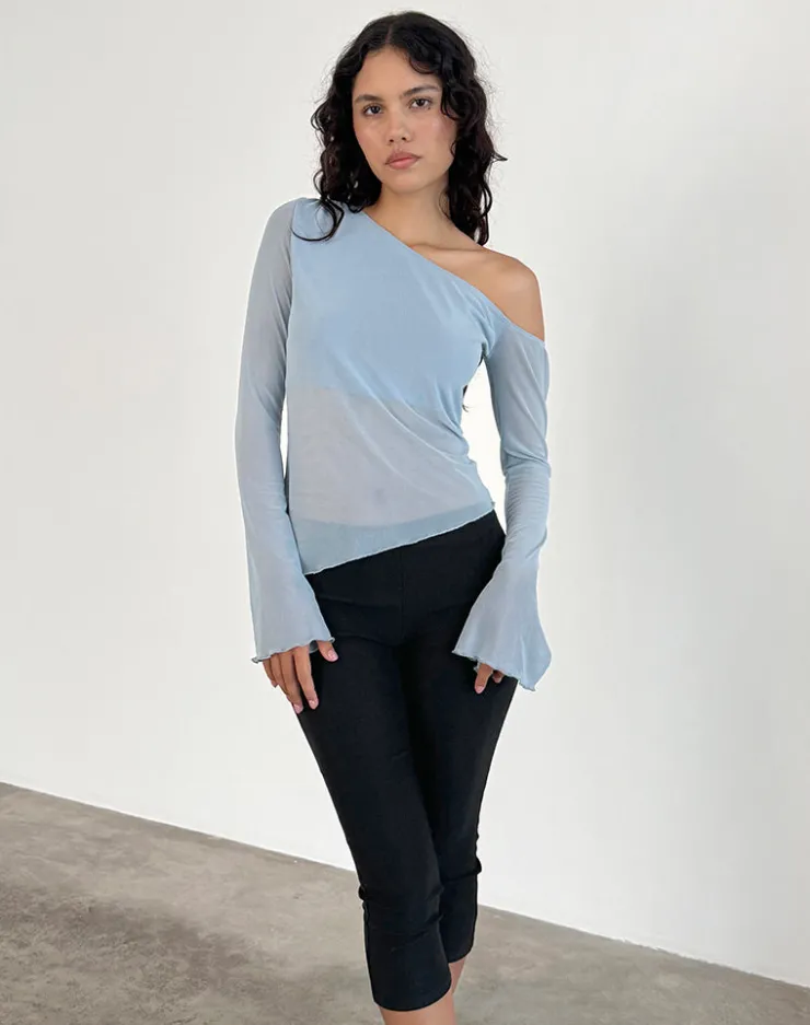 Women Motel Rocks Long Sleeve Tops | Going Out Tops | Narcissa Asymmetric Long Sleeve Top in Mesh Light Blue