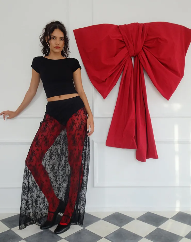 Women Motel Rocks A Line Skirts | Nevali Maxi Skirt in Black Wild Rose Lace