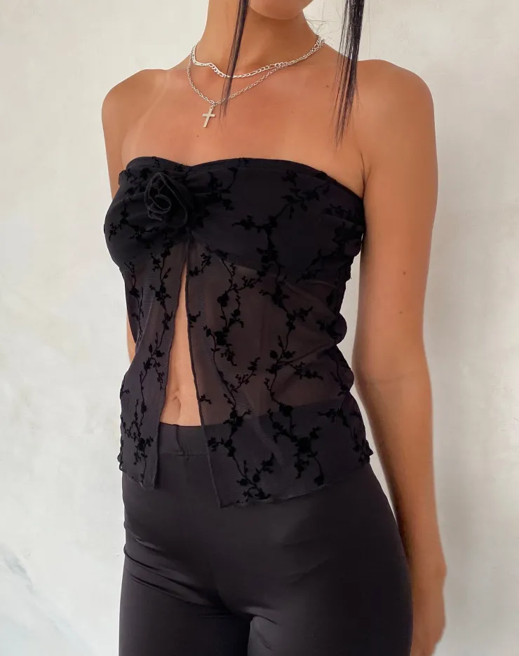 Women Motel Rocks Bandeau Tops | Going Out Tops | Nicola Butterfly Top in Vine Flower Black