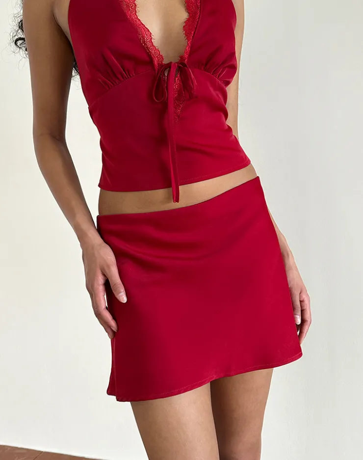 Women Motel Rocks Co-ords | A Line Skirts | Nidya Aline Mini Skirt in Dark Red