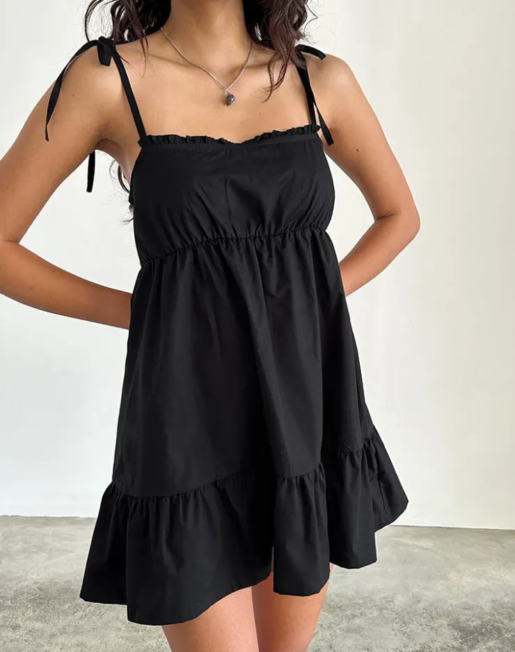 Women Motel Rocks Day Dresses | Nigta Tie Front Mini Dress in Poplin Black