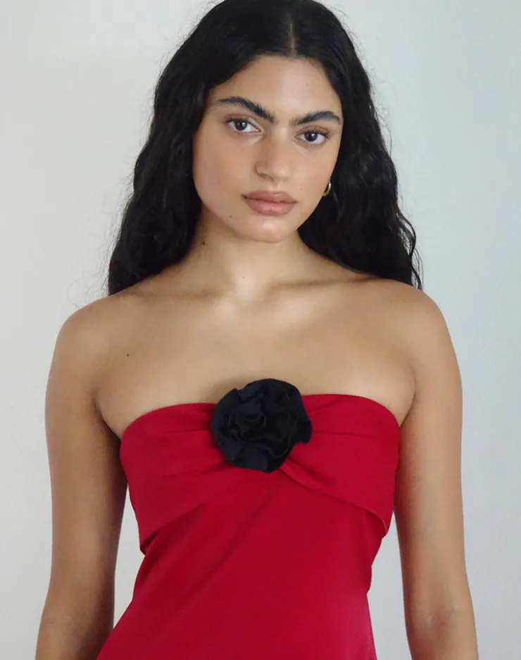 Women Motel Rocks Bandeau Dresses | Bodycon Dresses | Ninivala Dress in Red with Black Rosette