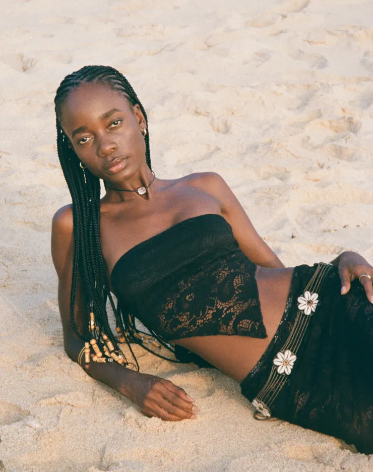 Women Motel Rocks Printed Tops | Bandeau Tops | Nirva Bandana Top in Jet Black Lace