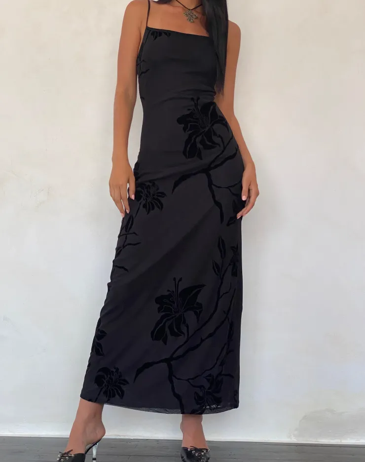 Women Motel Rocks Printed Dresses | Nodu Maxi Dress in Orchids Flock Black