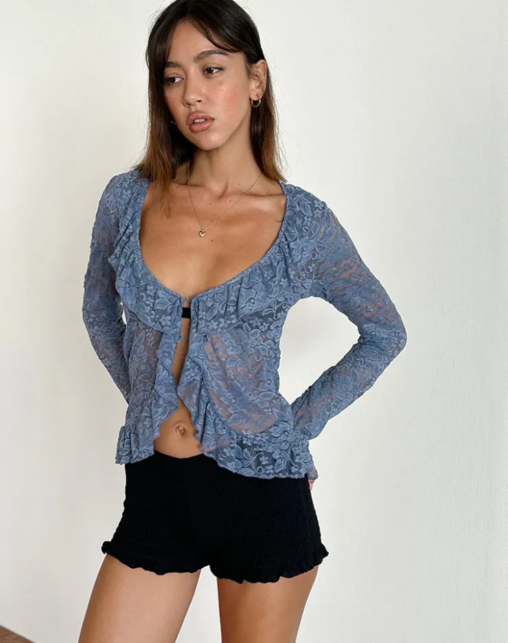 Women Motel Rocks Cardigans | Lace Tops | Noemi Cardigan in Moonlight Blue Lace