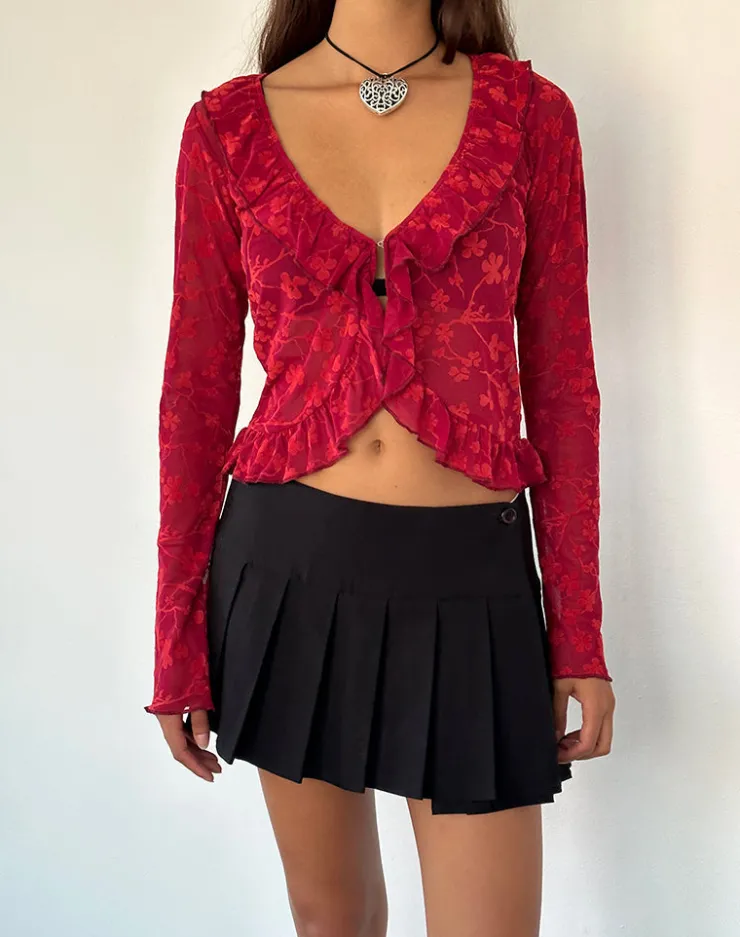 Women Motel Rocks Cardigans | Printed Tops | Noemi Cardigan in Red Grunge Floral Flock