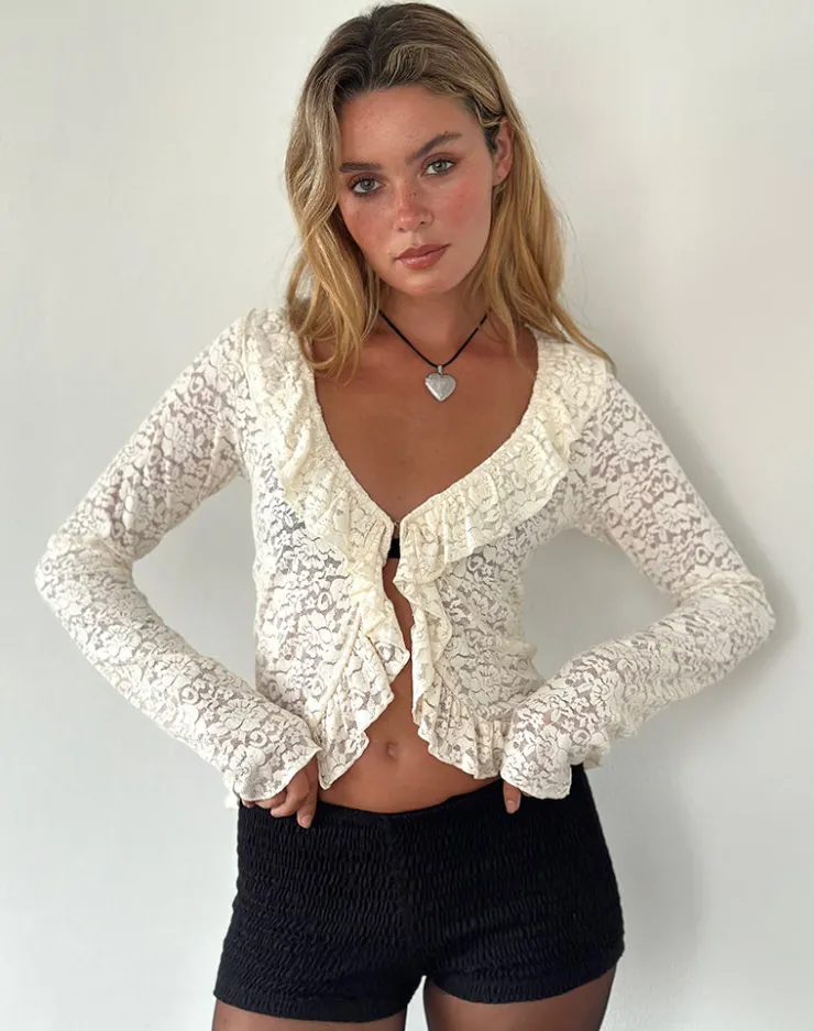 Women Motel Rocks Cardigans | Printed Tops | Noemi Cardigan in Rose Lace Ivory