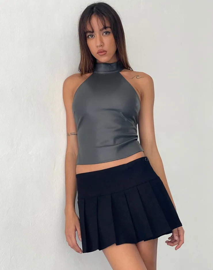 Women Motel Rocks Vest Tops | Going Out Tops | Noena High Neck Top in PU Slate Grey