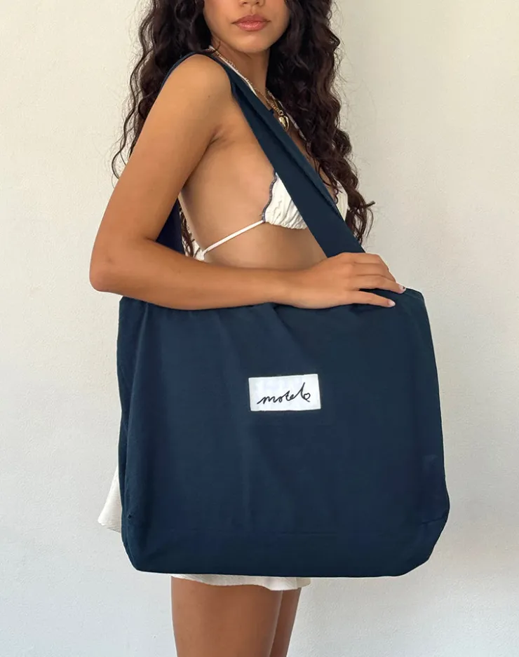 Women Motel Rocks Accessories | Nola Totebag in Navy with Motel Love Embroidery