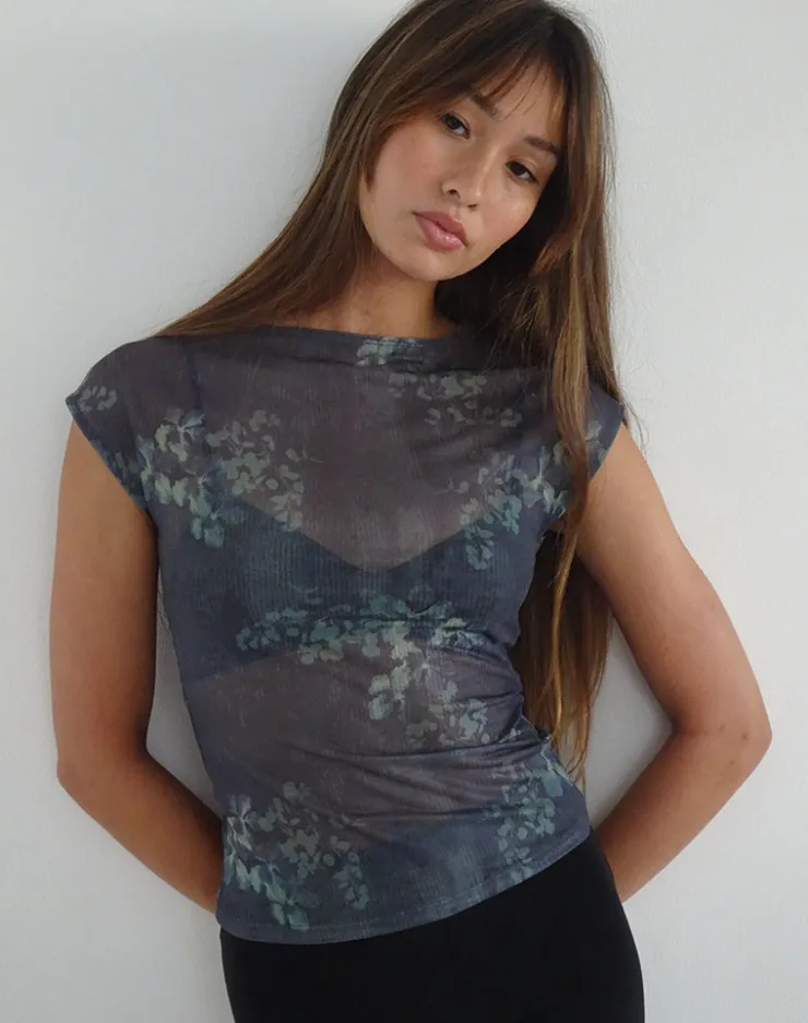 Women Motel Rocks Basic Tops | Printed Tops | Nova Mesh Top in Faded Botanical Green