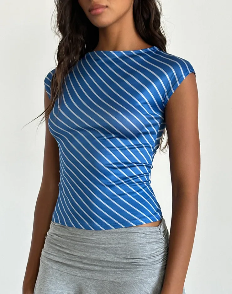 Women Motel Rocks Basics | Basic Tops | Nova Slinky Top in Blue Diagonal Stripe