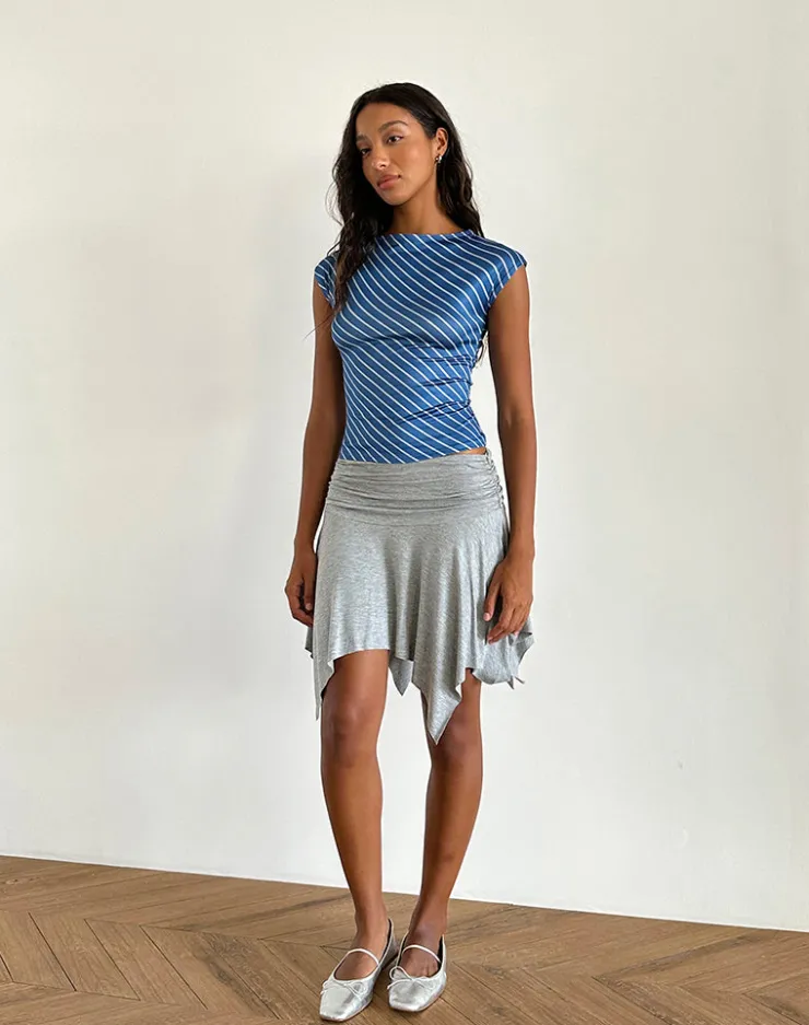 Women Motel Rocks Basics | Basic Tops | Nova Slinky Top in Blue Diagonal Stripe