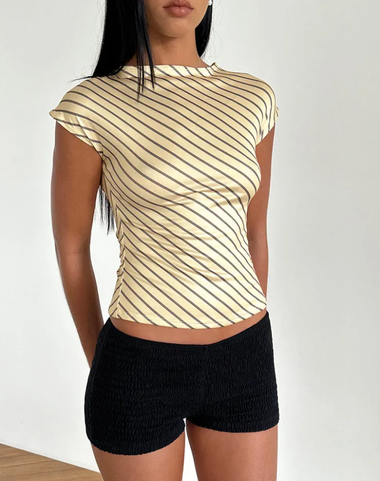 Women Motel Rocks Printed Tops | Basic Tops | Nova Slinky Top in Yellow Diagonal Stripe