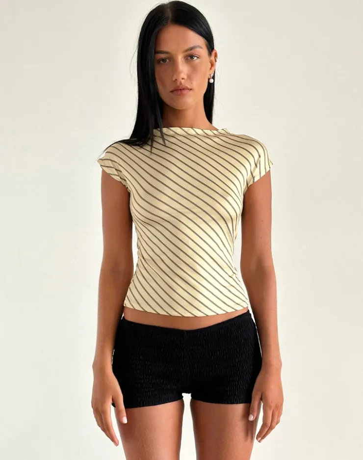 Women Motel Rocks Printed Tops | Basic Tops | Nova Slinky Top in Yellow Diagonal Stripe