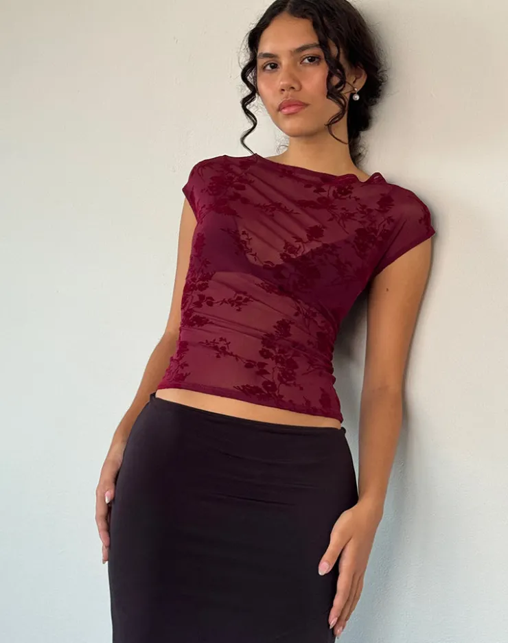 Women Motel Rocks Basic Tops | Printed Tops | Nova Top in Botanical Flower Maroon