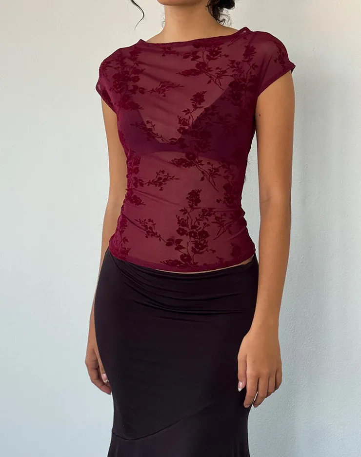 Women Motel Rocks Basic Tops | Printed Tops | Nova Top in Botanical Flower Maroon