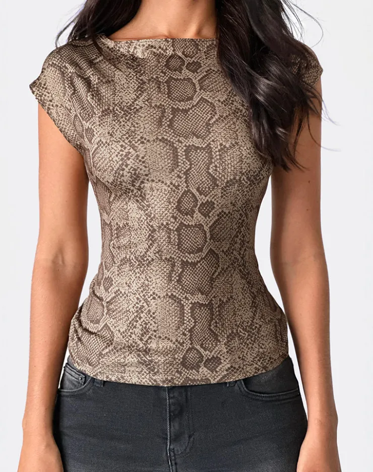 Women Motel Rocks Printed Tops | Going Out Tops | Nova Top in Brown Snake Print