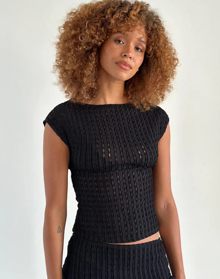 Women Motel Rocks Co-ords | Basic Tops | Nova Top in Crinkle Jet Black